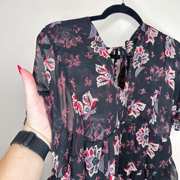 Patrons of Peace Adele Tie Back Paisley Floral Short Sleeve Babydoll Mini Dress - Picture 4 of 14